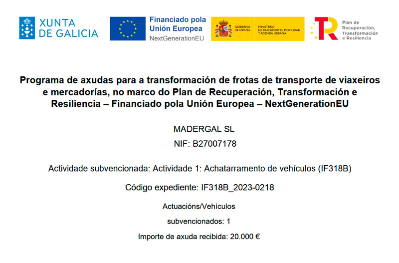 Subvención Plan de Recuperación, Transformación e Resilencia - NextGenerationEU